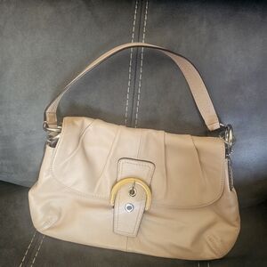 Coach Tan Leather Shoulder Bag with Gold Accent